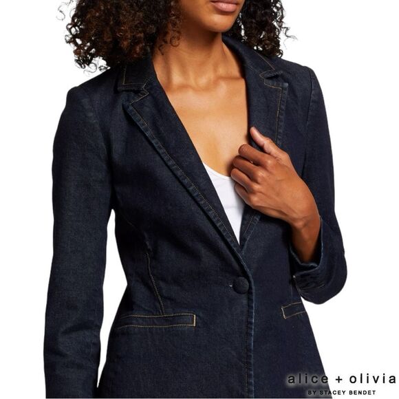 Alice + Olivia **NWT** Macey Dark Rinse Denim Fitted Blazer - Picture 13 of 16